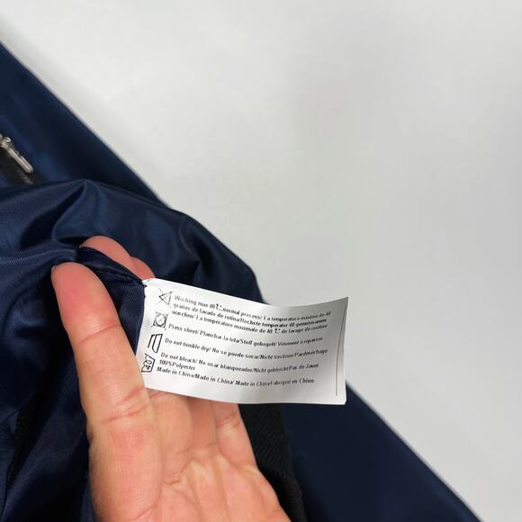 New Zeagoo Womens Small S Navy Blue Bomber Jacket Zip Up Coat Black Trim Pockets - Picture 7 of 10